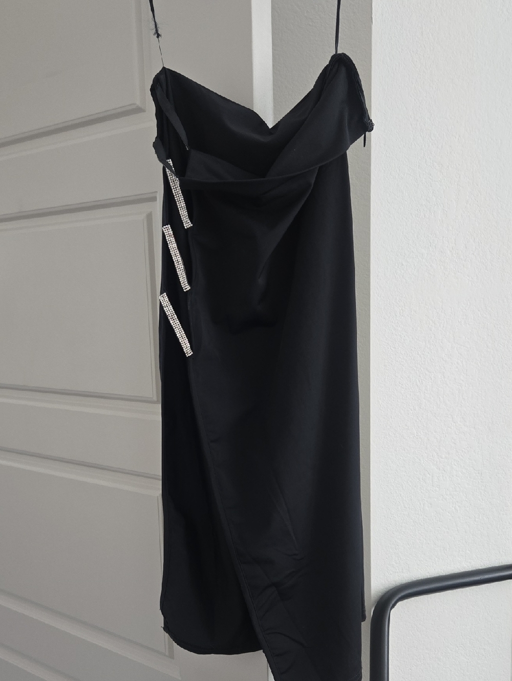 superdown Black Midi Skirt with Rhinestone Embellished Cutouts